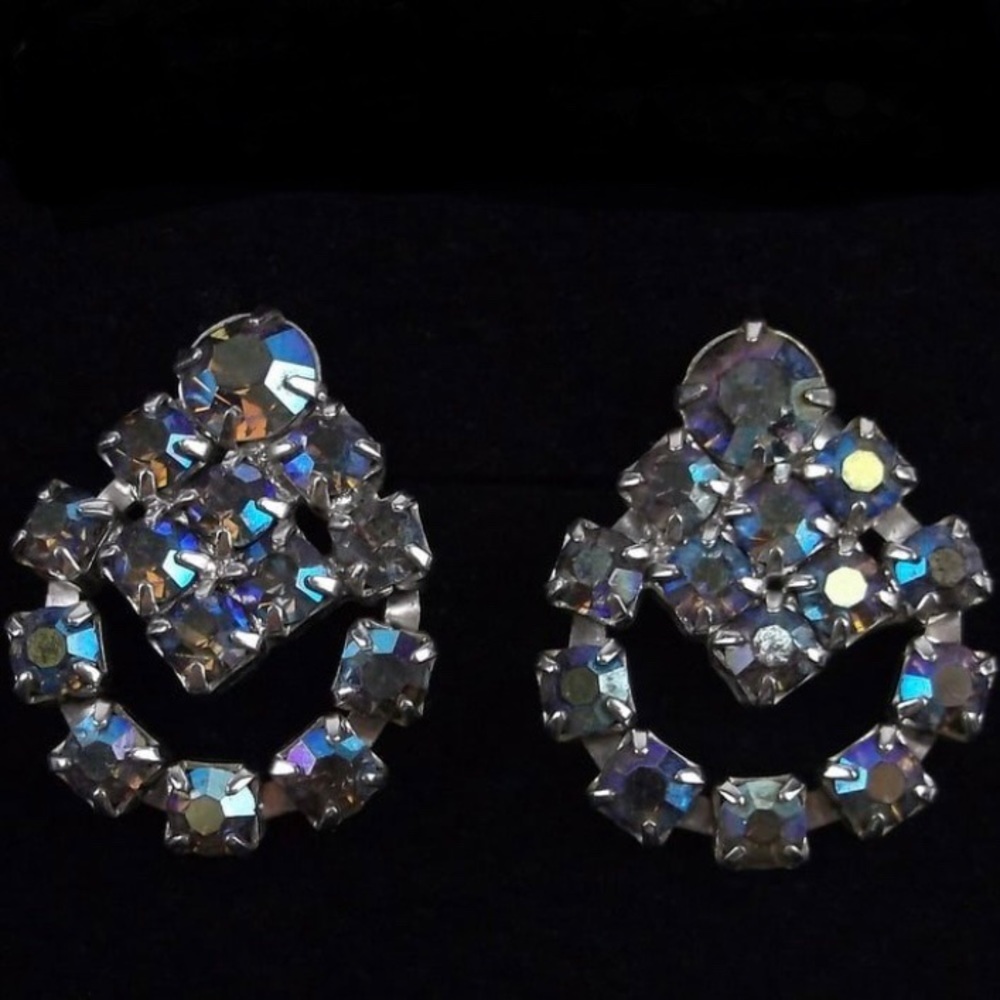Stunning Vintage 1950s‎ Aurora Borealis Rhinestone Earrings